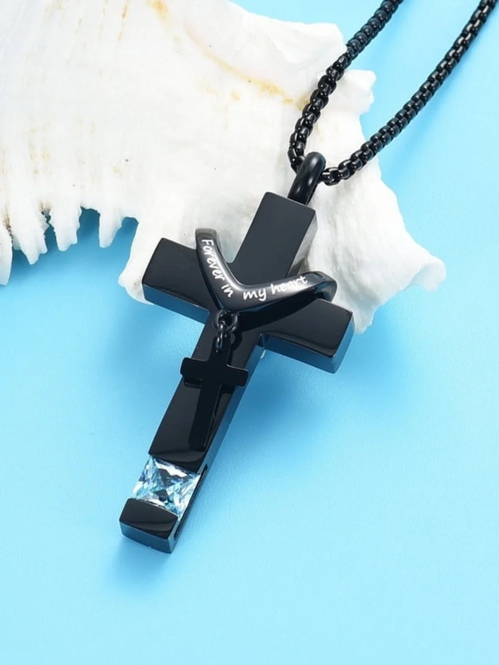 New Birthstone Double Cross Urn Pendant Cremation Jewelry for Ashes Urn Necklace